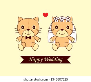 cute kitten cat happy wedding greeting card