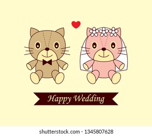 cute kitten cat happy wedding greeting card