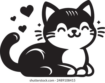 Cute Kitten Cat Image Silhouette Vector Style Illustration on a White Background