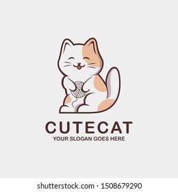Cute kitten cat logo icon vector illustration on white background