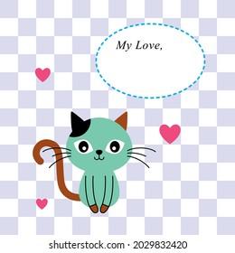 cute kitten cat love greeting card vector