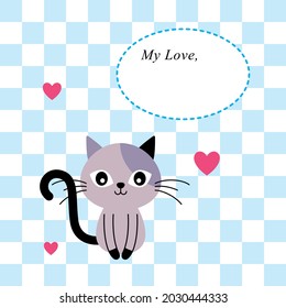 cute kitten cat love greeting card vector