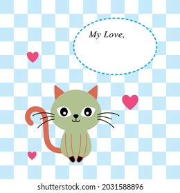 cute kitten cat love greeting card vector
