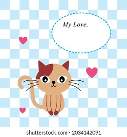 cute kitten cat love greeting card vector