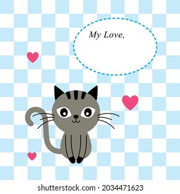 cute kitten cat love greeting card vector