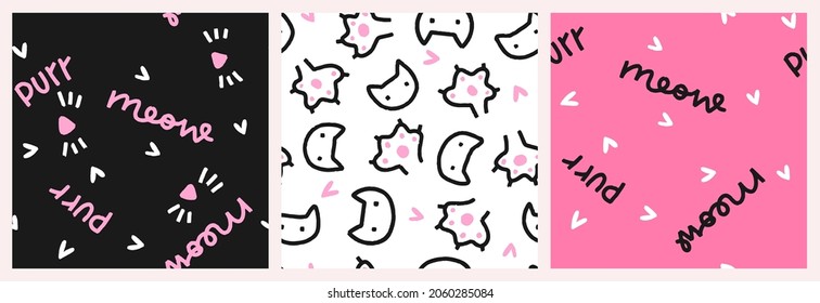  Cute kitten, cat love seamless pattern for baby or toddler kid clothing, notebook print, bedding textile.