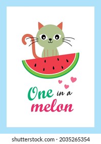 cute kitten cat one in a melon poster wallpaper vector