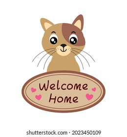 cute kitten cat welcome home board graphic vector