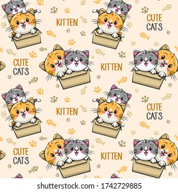 Cute Kitten Cats Pattern Cartoon Illustration