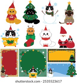 cute kitten, Christmas kitty, holiday kitten art, festive feline, winter pet clip art, Santa hat kitten, Christmas pet, holiday animal art, festive kitty illustration, snowy kitten, Christmas tree kit