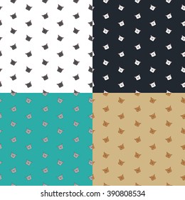 Cute kitten. Collection of four seamless patterns. Vector illustration