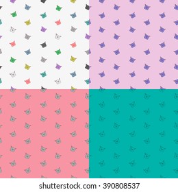 Cute kitten. Collection of four seamless patterns. Vector illustration