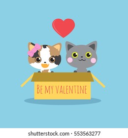 Cute kitten couple in love vector illustration for valentine themed card