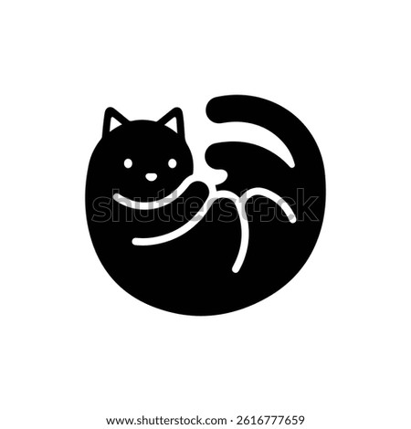 Cute kitten curling with paws in front minimal shape