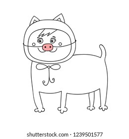 cute kitten disguised as a pig. vector contour illustration