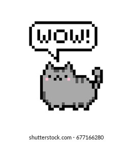 Cute kitten domestic pet pixel saying wow - isolated vector