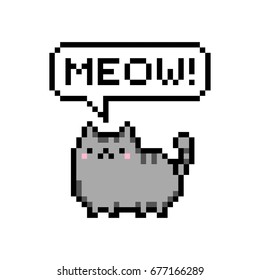 Cute kitten domestic pet pixel saying meow - isolated vector