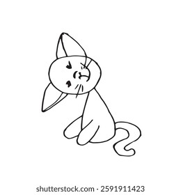 cute Kitten with Emotion Smile Composition Children Vector Character Black and white Illustration Base for Textiles Tableware Stickers printing house