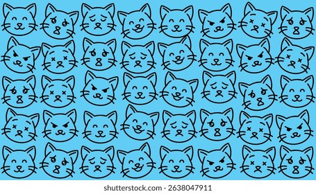 Cute kitten expression pattern with Blue tones