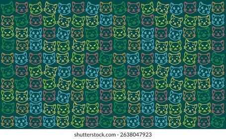 Cute kitten expression pattern with dark green tones