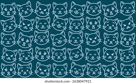 Cute kitten expression pattern with emerald background
