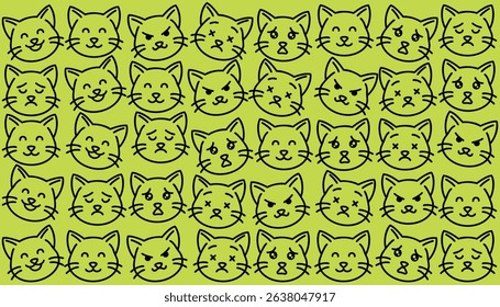 Cute kitten expression pattern with green tones