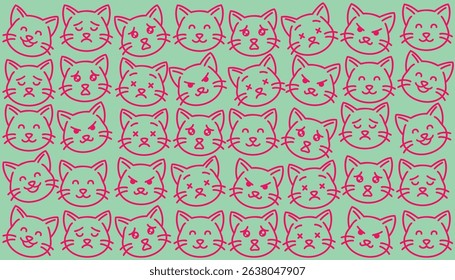 Cute kitten expression pattern with mint green background