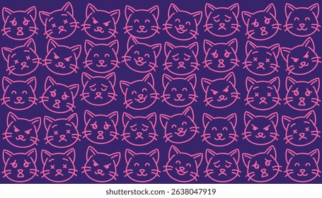 Cute kitten expression pattern with purple tones