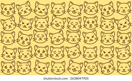 Cute kitten expression pattern with yellow tones