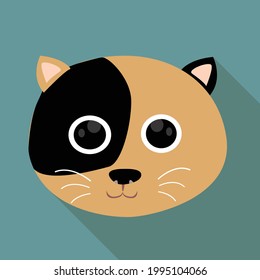 cute kitten face Cat vector cartoon character long shadow icon