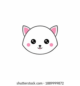 Cute kitten face isolated on a white background. Vector icon with funny stickers for kids.
