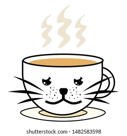 Cute kitten face on coffee cup for cat cafe