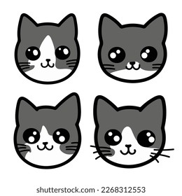 Caras de gatito finas. Colección del icono de forma de la cabeza del gato. Ilustración de dibujos animados