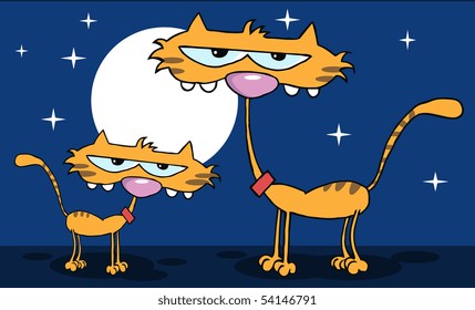 Cute Kitten Father In The Night