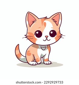 cute kitten flat vector illustration. cute kitten hand drawing isolated vector illustration