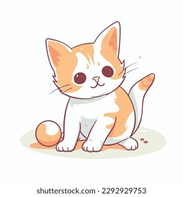 cute kitten flat vector illustration. cute kitten hand drawing isolated vector illustration
