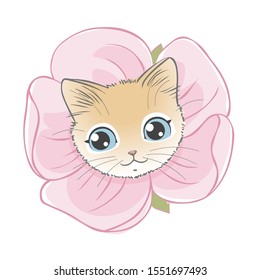 Cute kitten in a flower suit. Vector illustration