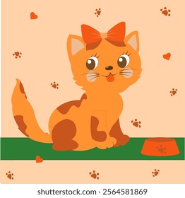 Cute kitten, food, pet, ginger kitten, kind kitten, cat paws, food bowl