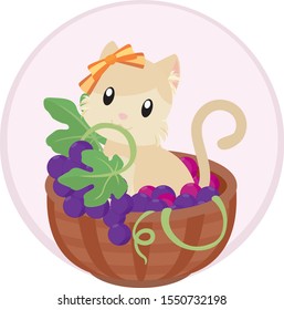 Cute Kitten in Grape Basket