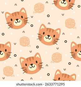 Diseño de Vector sin costuras dibujado a mano lindo gatito para imprimir en textiles, envoltura, telón de fondo y otros usos.
