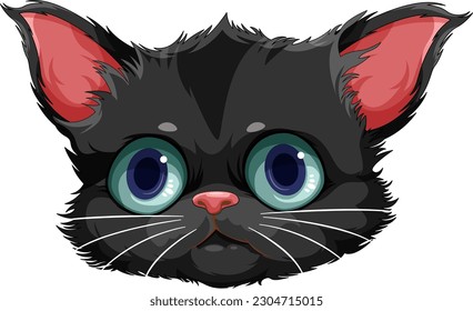 Cute Kitten Head in Cartoon Style illustration