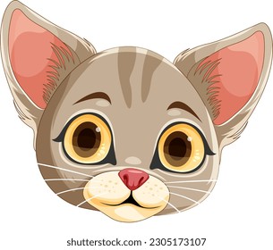Cute Kitten Head in Cartoon Style illustration