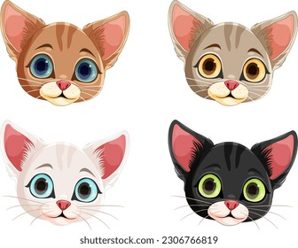 Cute Kitten Head in Cartoon Style illustration