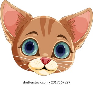 Cute Kitten Head in Cartoon Style illustration
