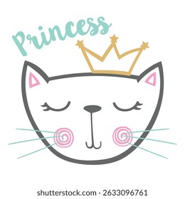 Cute Kitten Head Vector Illustration
