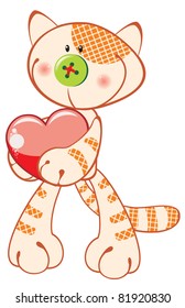 Cute kitten with heart. Vector illustration