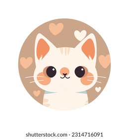 Cute kitten with hearts romantic vector round sticker