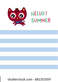 cute kitten hello summer greeting card vector