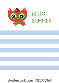 cute kitten hello summer greeting card vector