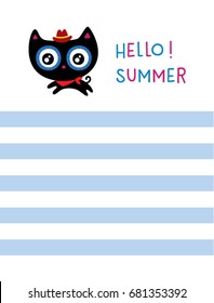 cute kitten hello summer greeting card vector